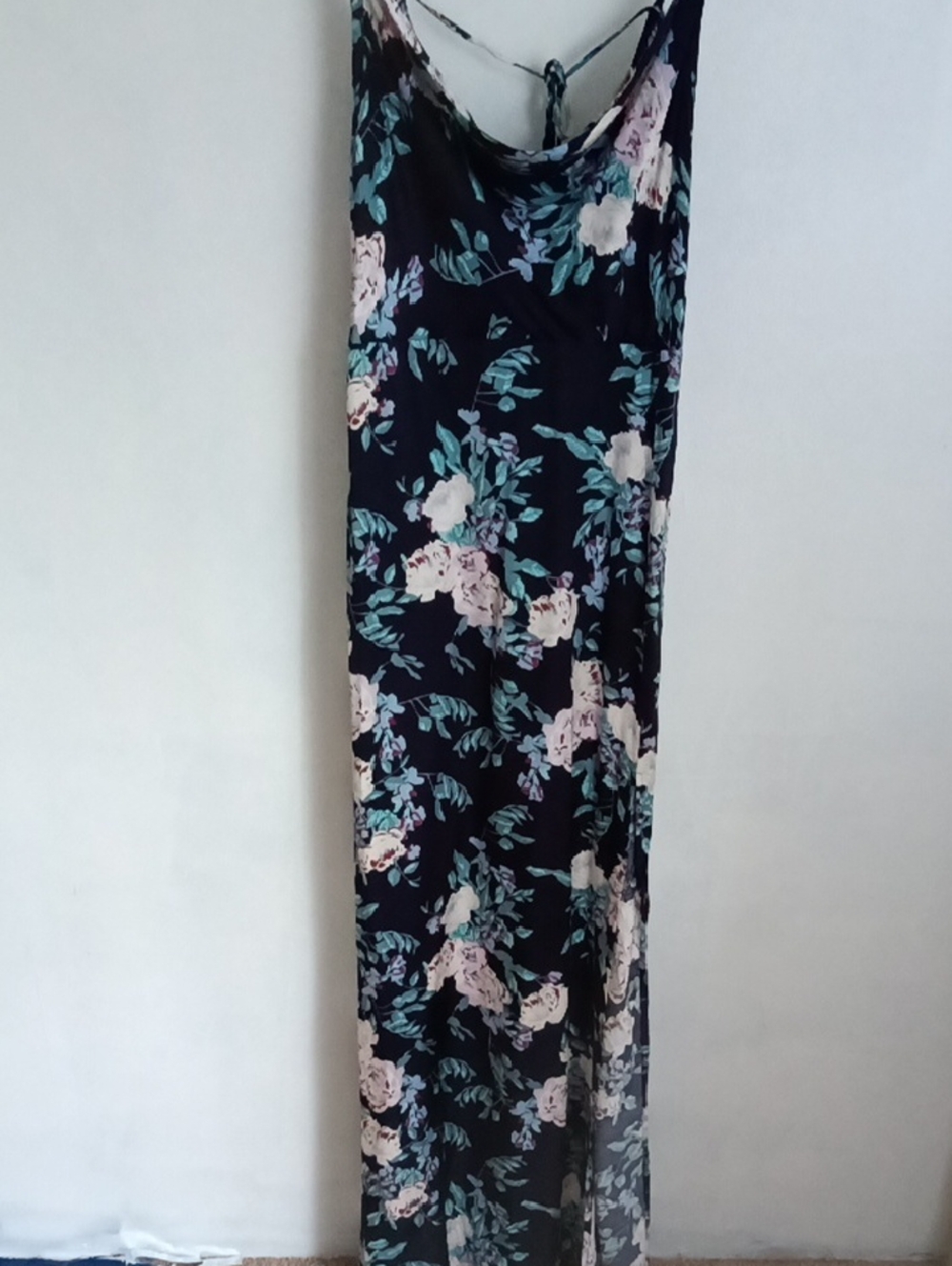 Floral Maxi Slip Dress in Navy with Pastel Blooms